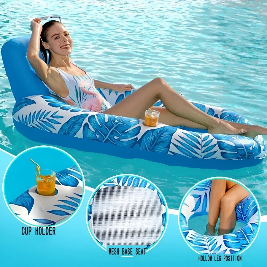 

Inflatable Pool Lounge Chair With Backrest Footrest And Cup Holders Oversized Sunbathing Float For Swimming Pools Beaches Lakes