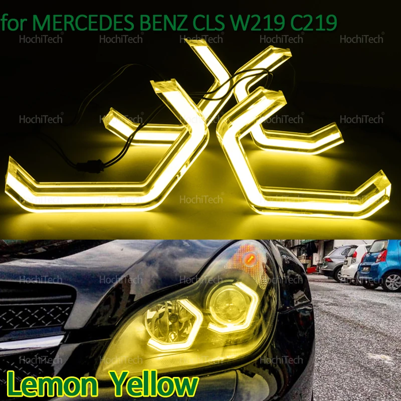 

Для MERCEDES BENZ CLS W219 C219 2004-2010 M4 стиль светодиодный комплект «ангельские глазки» кольцо лимонно-желтого цвета фары лампа DRL