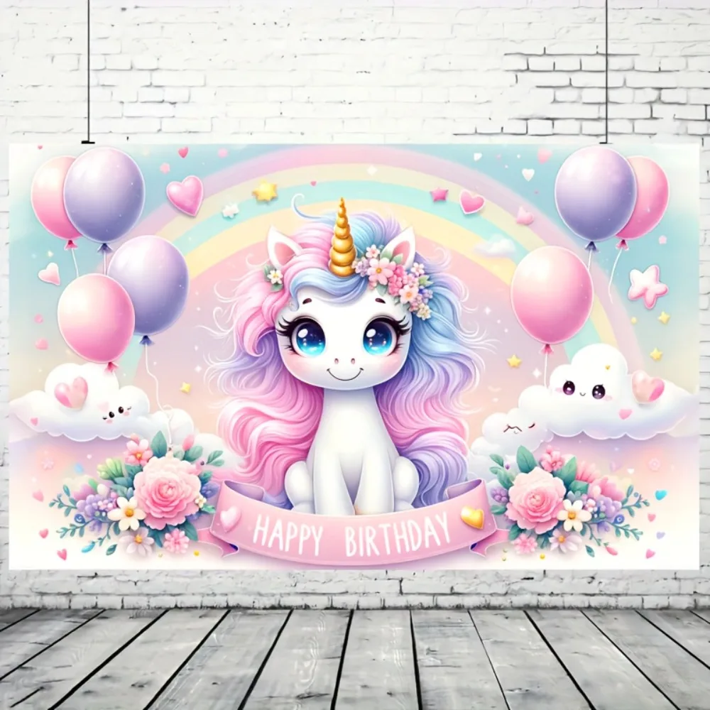 Tapestry Enchanting Pink Unicorn Happy Birthday Backdrop Polyester No Power Needed Perfect For Outdoor Celebrations Magical
