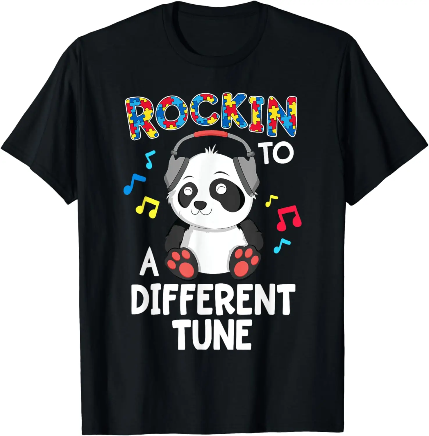 Rockin' To A Different Tune Panda Autism Awareness Kids T-Shirt  Women Clothes  Graphic T Shirts  Camiseta