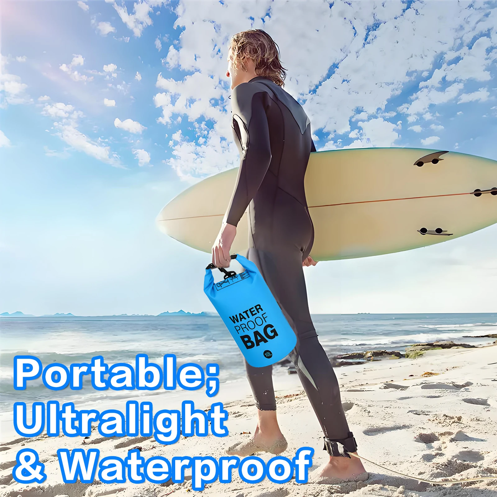 Waterproof Backpack- Floating Dry Bag 10L with Waist Pouch and Phone Case for Kayaking, Rafting, Boating, Swimming, Hiking