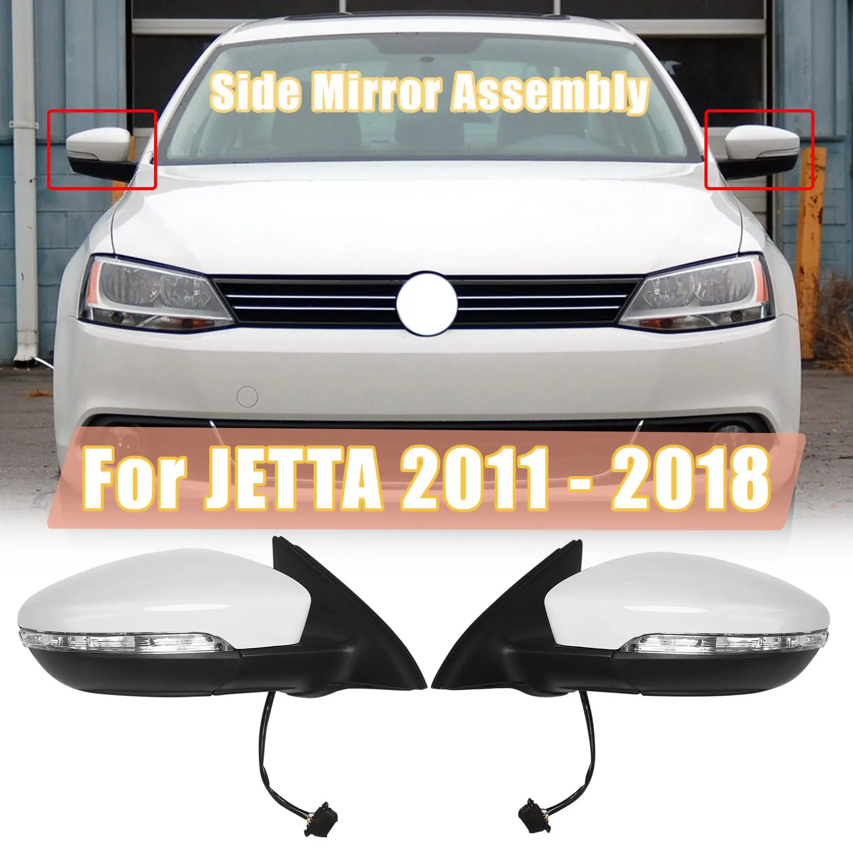 Compatible Right Side Rear View Mirror Assembly Power Glass Heated Turn Signal 6 Wires for 2011 - 2018 5C7857508 White