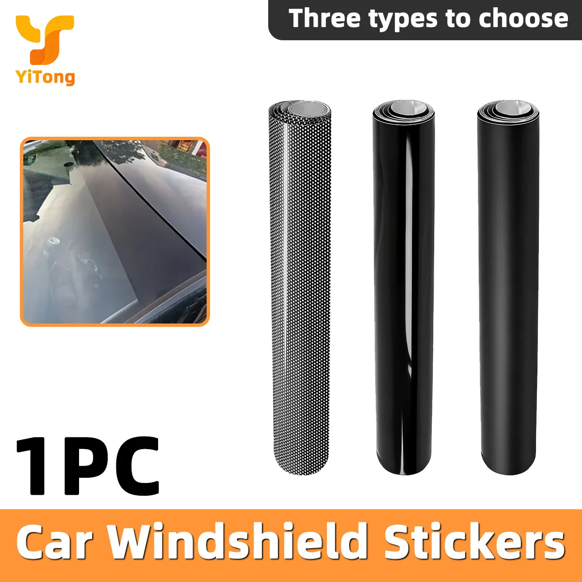 Yitong 1PC Car Windshield Sunshade Strip Sticker Matte Gloss Mesh Black Sunshade Film Windshield Anti UV Protection Decoration