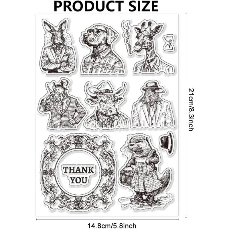 1Sheet Animal Clear Stamps Vintage Transparent Silicone Stamps Rabbit Dog Deer Silicone Stamps for Card Making Decor DIY