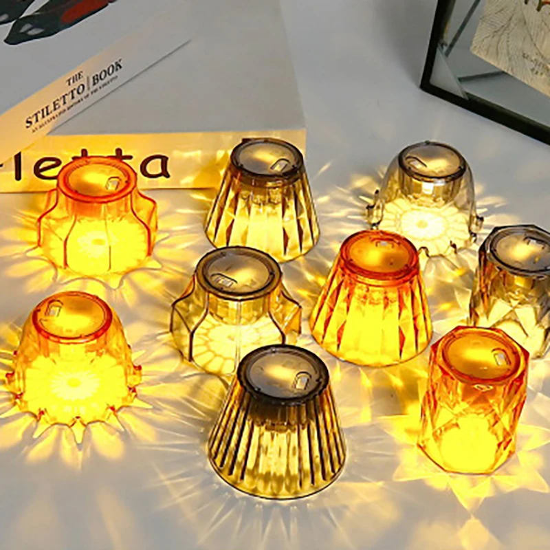 Retro Color Acrylic Electronic Night Light, European Style Wind Light, Simulated Glass Dining Table Atmosphere Decoration