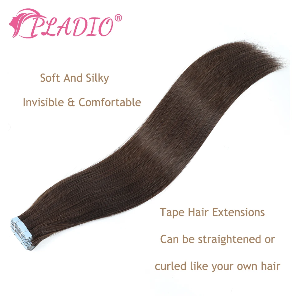 Pladio fita em extensões de cabelo cabelo humano 100% cabelo humano 12 "-26" fita adesiva natural no cabelo brasileiro em linha reta remy cabelo