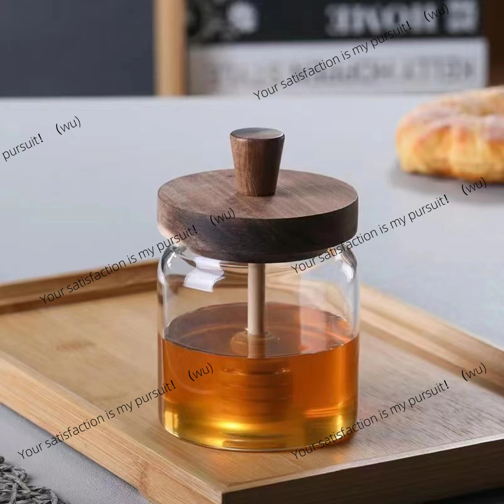 Glass Storage Bottles Honey Jars with Dipper and Lid Wide Mouth Honey Containers Syrup Dispenser for Storing Honey and Syrup