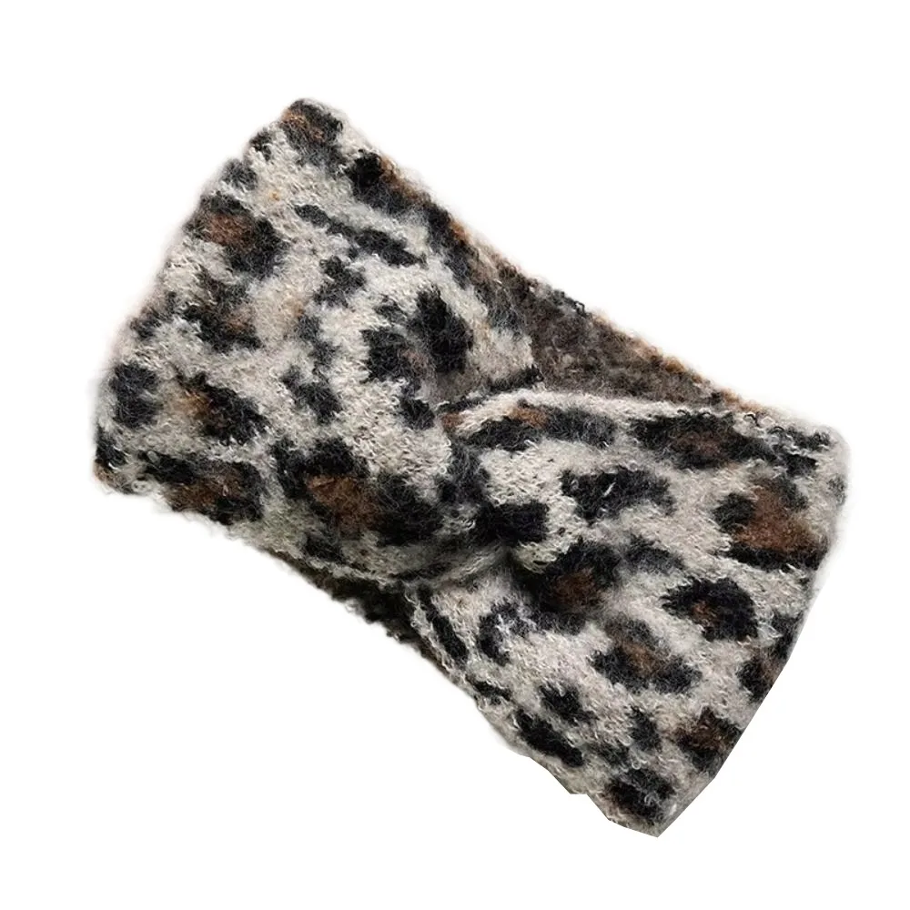

Wide Edge Leopard Print Headband Soft Chunky Knit Turban Headwrap High Elasticity Thick Warm Cross Headband Women's