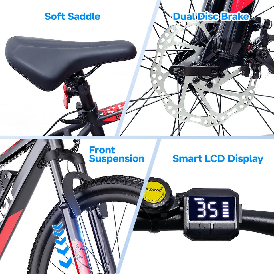 QNUT Victor3.0 Adult Electric Mountain Bike 1000W Peak Motor 36V 10.4Ah Removable Battery 26 Inch All‑Terrain EBike 21‑Speed Front Suspension Dual Disc Brake 20MPH US Warehouse Fast Shipping image 10