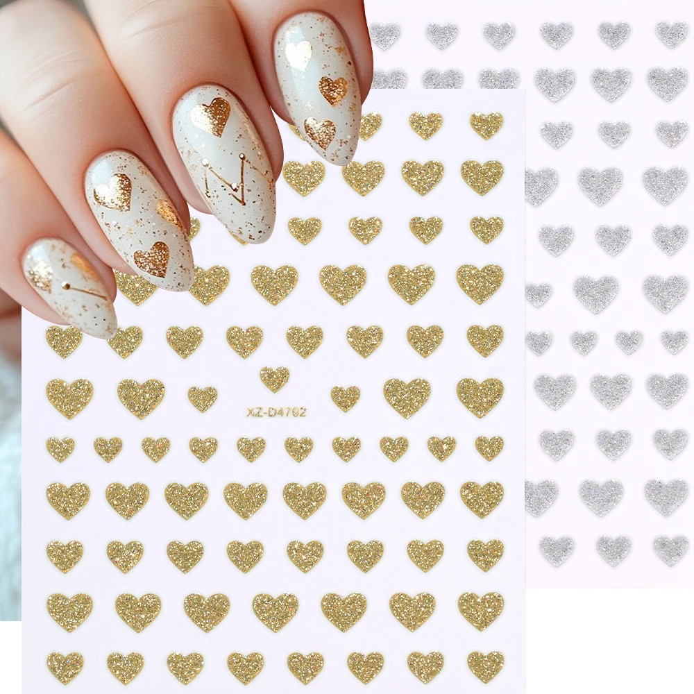 1pcs Pink Purple 3D Valentines Red Love Heart Nail Sticker Super Shine Multi Size Classic Love Nail Decals DIY Manicure Supplies