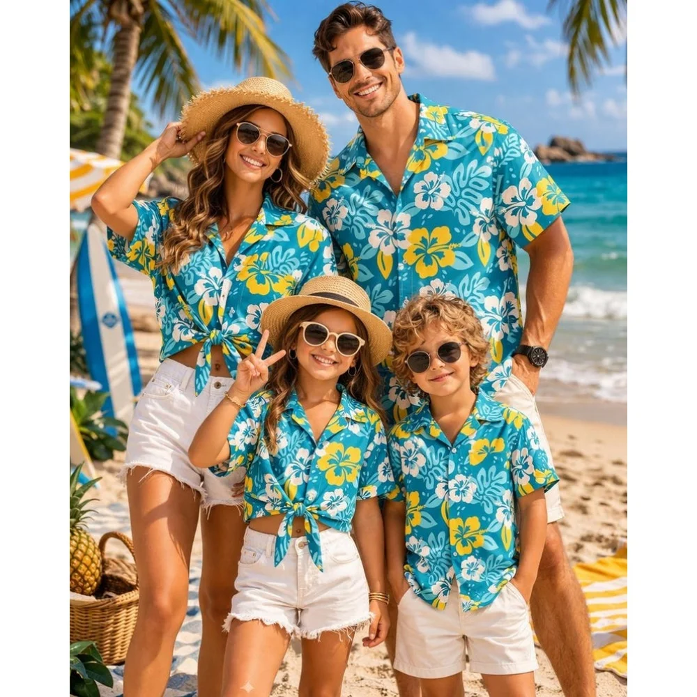 Hawaiian Family's Shirt Plant Flower Pattern Print Family Dress Beach Parent Vacation Style Child T-Shirt Men's Tops