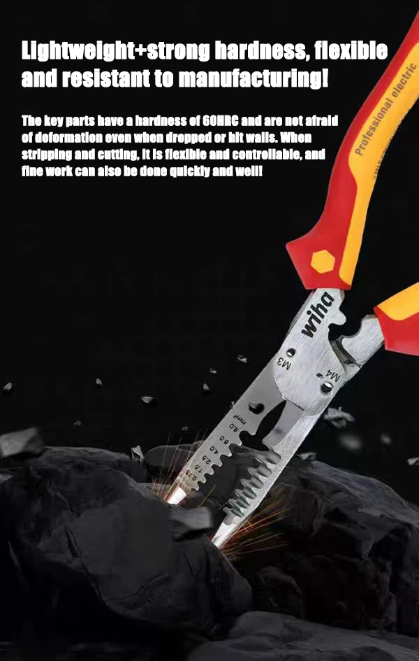 Wiha 6-in-1 Multifunktionale Isolierte Elektrikerzange, 1000V Drahtabisolierung, Crimpen, Schneiden, Industriequalität Werkzeug 47199 – Detail 9