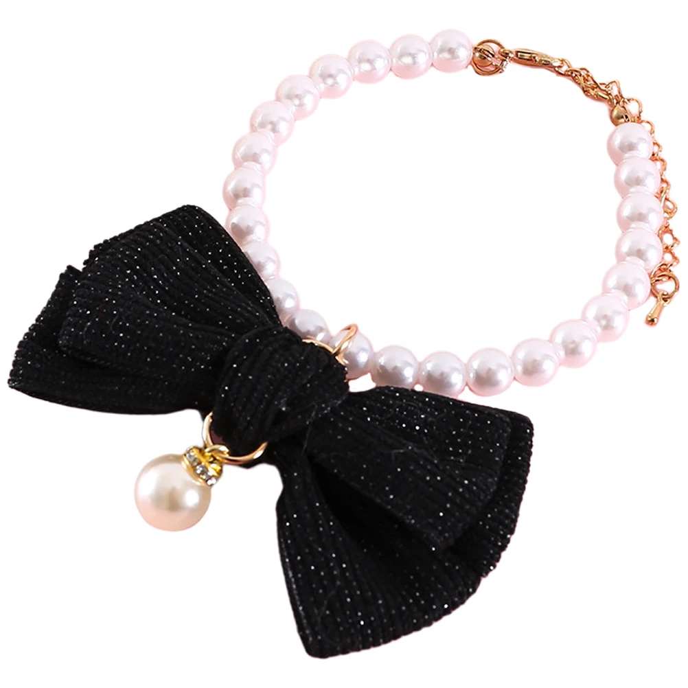 

Pet Pearl Bow Collar Lightweight Necklace for Cats Dogs XS 15 22cm Black Elegant Birthday Supplies Wear Resistant Accessories