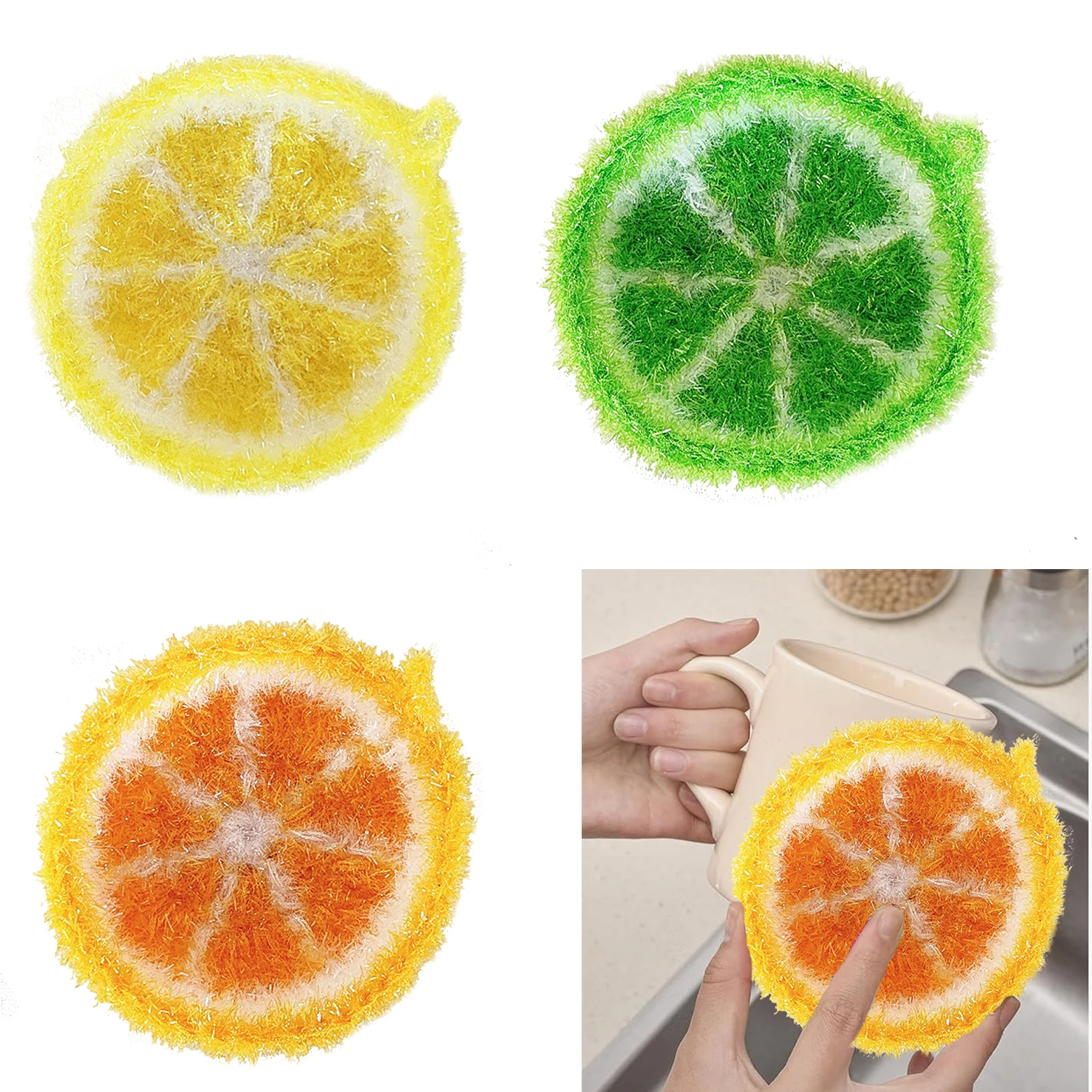 3PC Set Lemon-shaped Woven Dishwashing Cloth, Kitchen Cleaning Rag, Non-stick Oil, Non-damaging Pot Rag, Kitchen Cleaning Towel