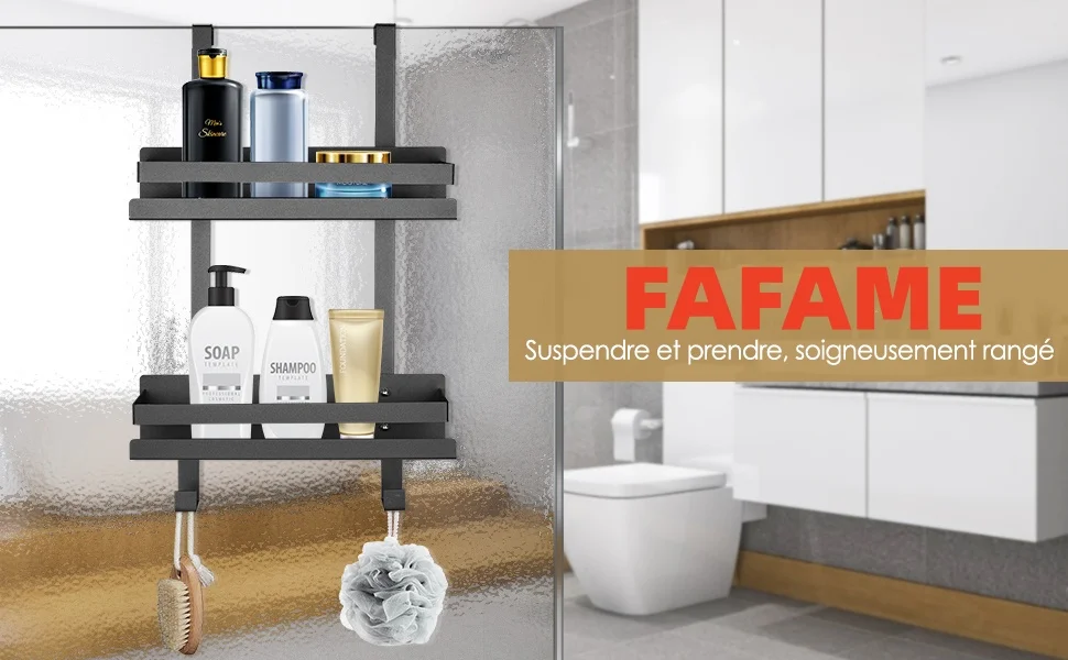 2-stufiges, bohrfreies Duschregal zum Aufhängen für das Badezimmer, schwarz – Detail 1