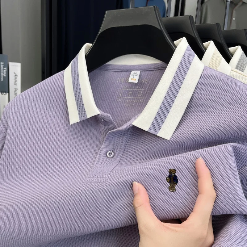 100%cotton Men's Autumn Long-sleeved Polo shirt High-quality Collar Embroidery Bear T-shirt. Leisure Fashion  Brand Men Clothing