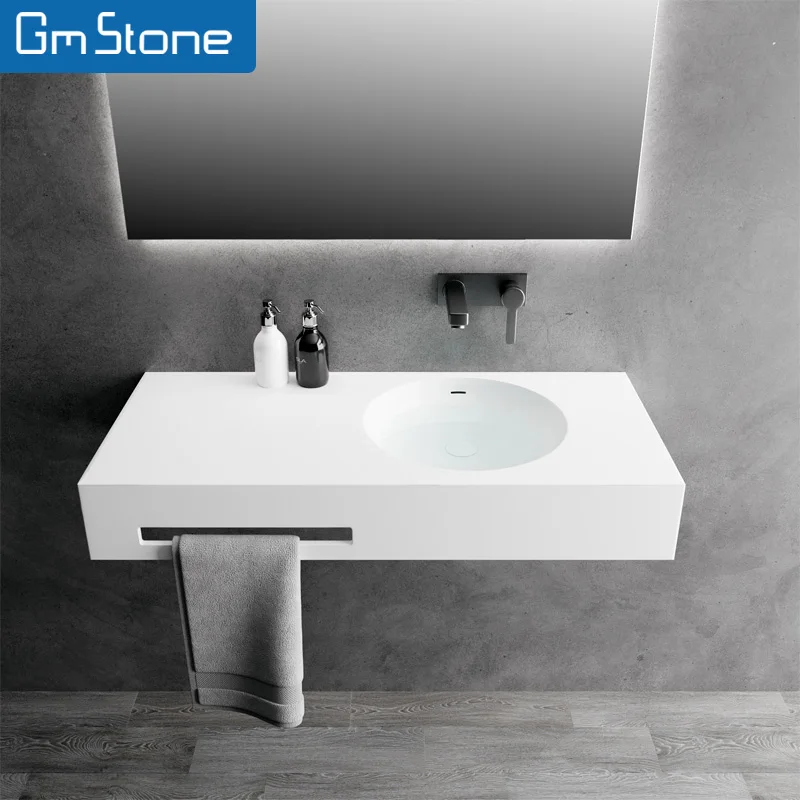 Italian Designed Elegant Solid Surface Wash Basin Artificial Stone Wall Hung Basin Bathroom Wash Basin