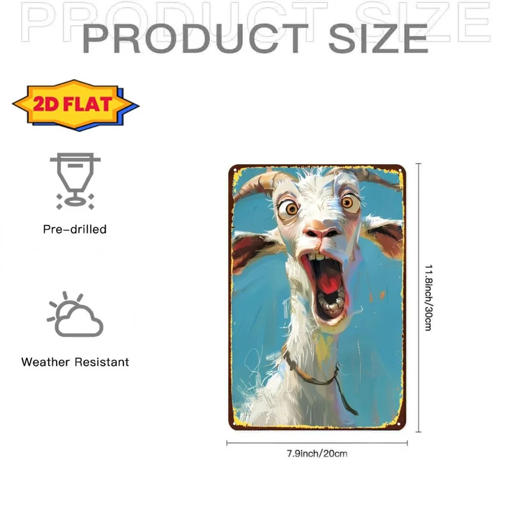 2D Flat Aluminum Decorative Retro Shocked Surprised Goat Wall Plaque Indoor Outdoor Wall Decor for Home Yard Use