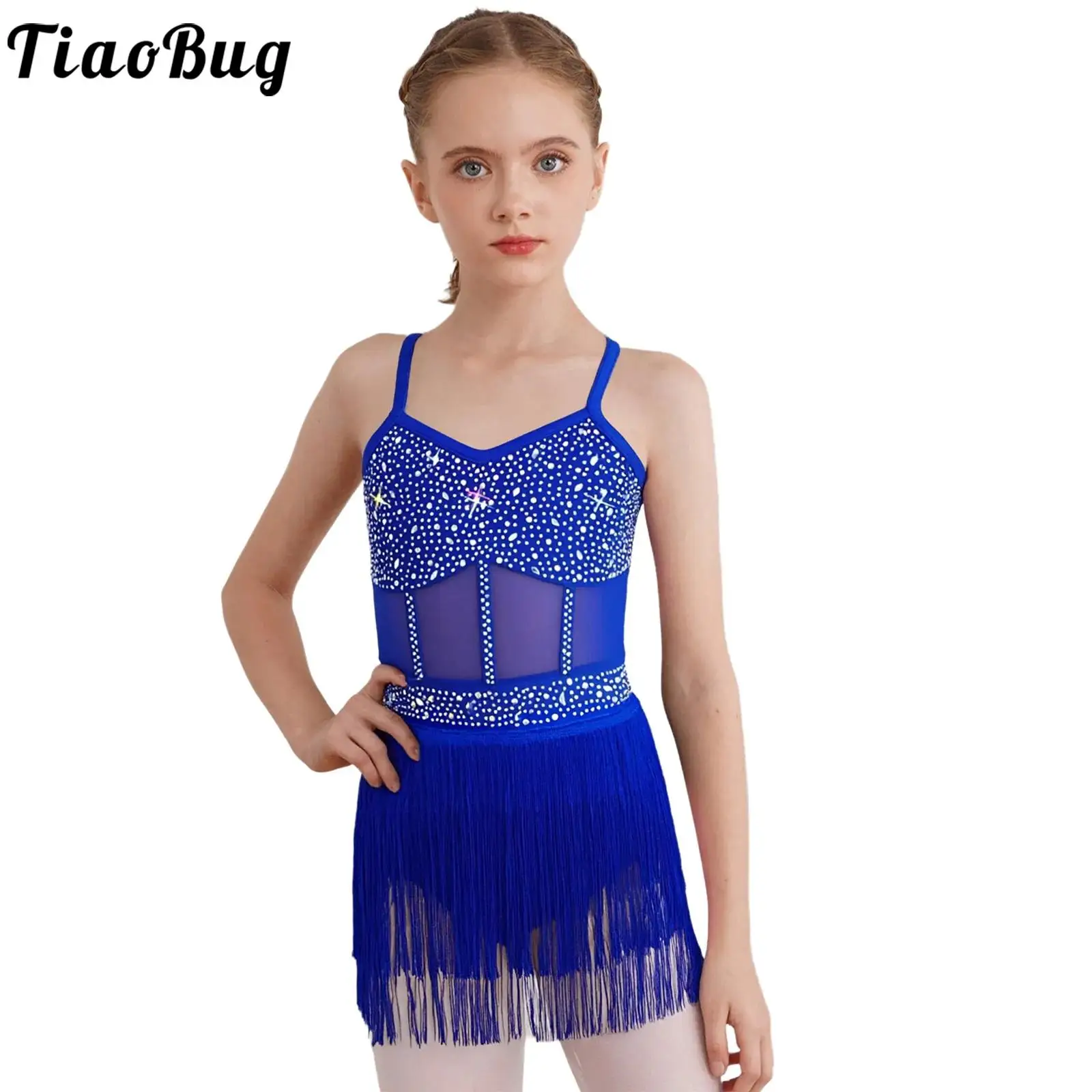 

Girls Rhinestone Lyrical Rumba Samba Latin Tango Cha-cha Dance Performance Leotard Dress Sequins Latin Tango Dance Outfits