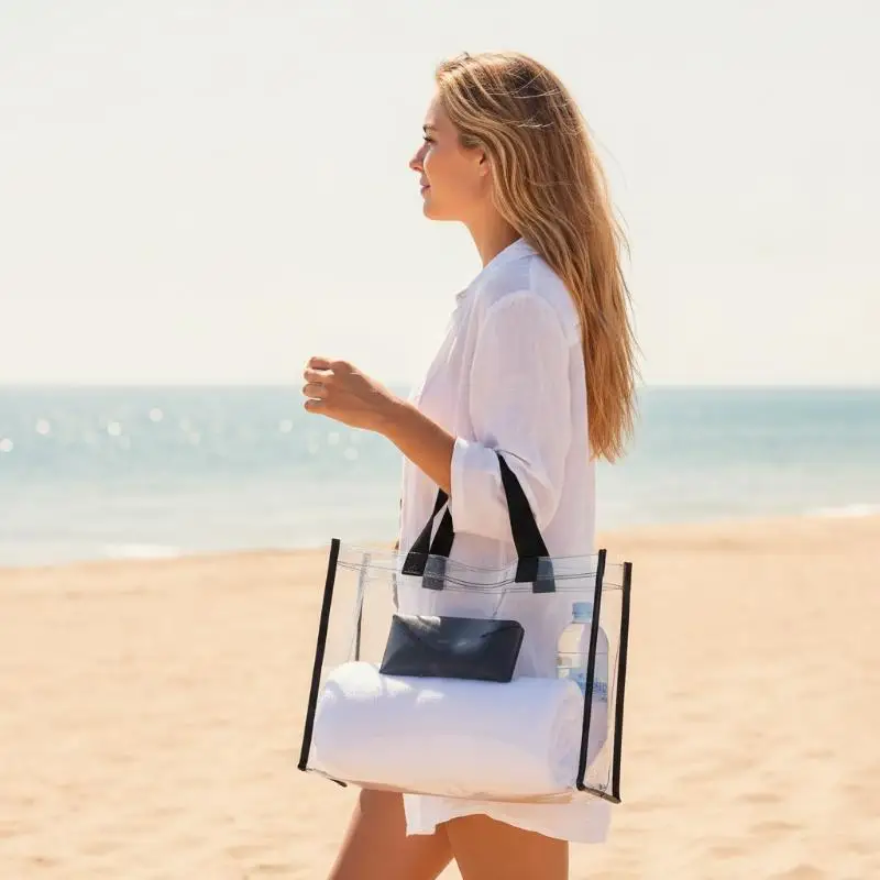 Women Stadium Approved Clear PVC Shoulder Bag Transparent Tote Handbag Ideal Gift for Friends Outdoor Lovers