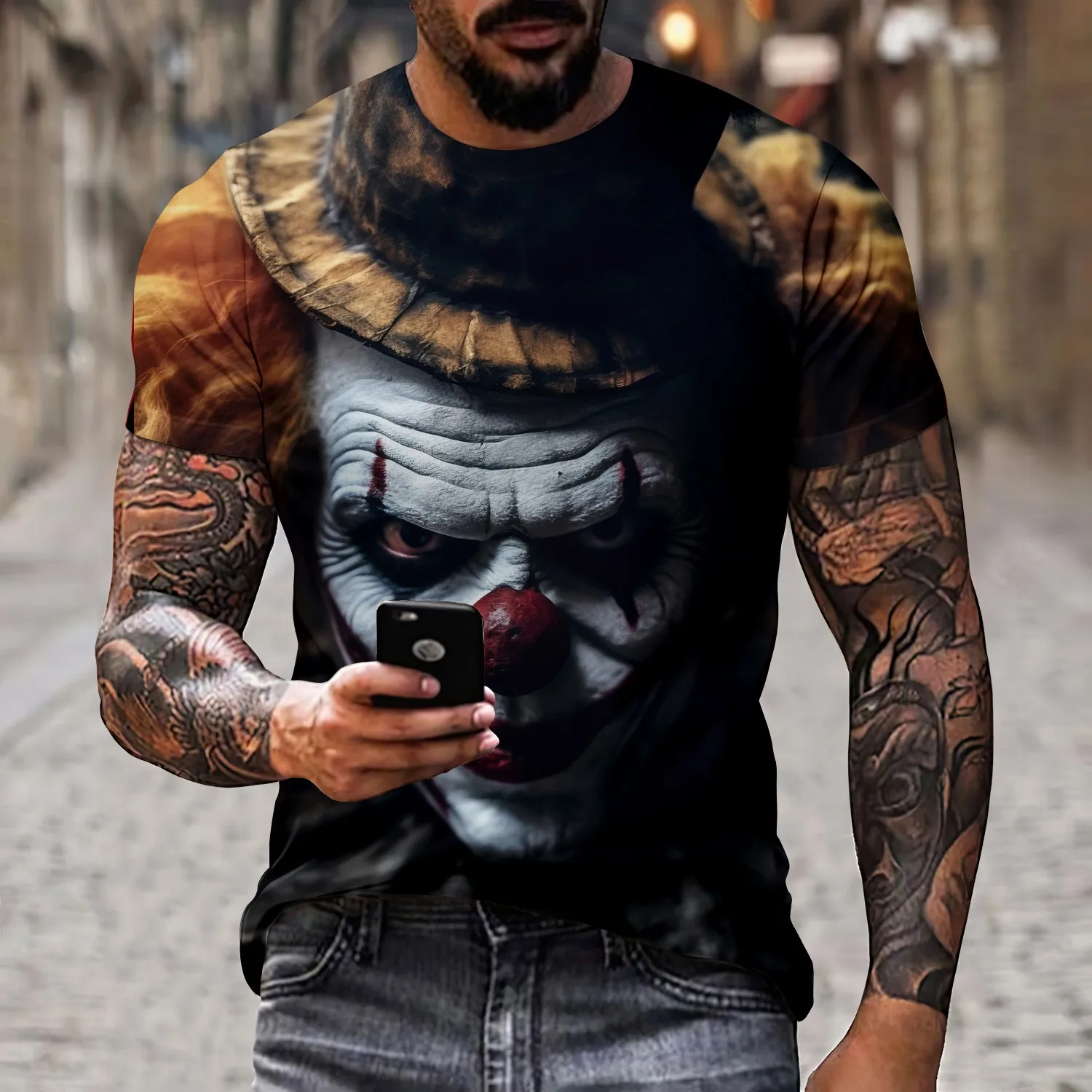 New 3D Joker Print Men\'s Novel Cool and Creative Short sleeved Round Neck Polyester T-shirt Summer Outdoor Casual Street Wear