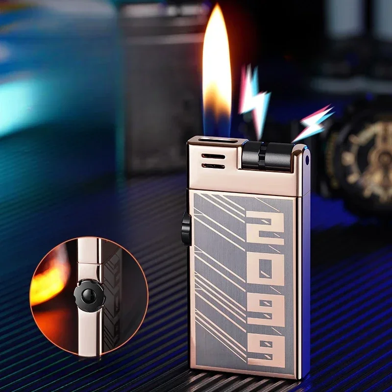 Metal Double Open Fire Inflatable Lighter Creative Roller Ignition Adjustable Flame Size Multipurpose Gas Lighter Men\'s Gift