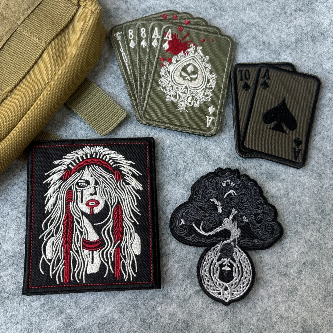Tree of Life Embroidered Patch Tactical Cards with skull Hook&Loop Patches Army Armband Military Morale Badge Backpack Stickers