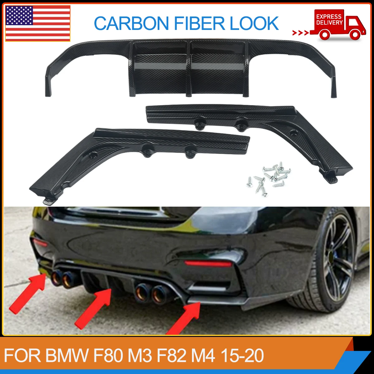 

SAIQINGSP For BMW F80 M3 F82 M4 2015 2016 2017 2018 2019 2020 PSM STYLE Carbon Fiber LooK Rear Bumper Lip Diffuser Body Kits