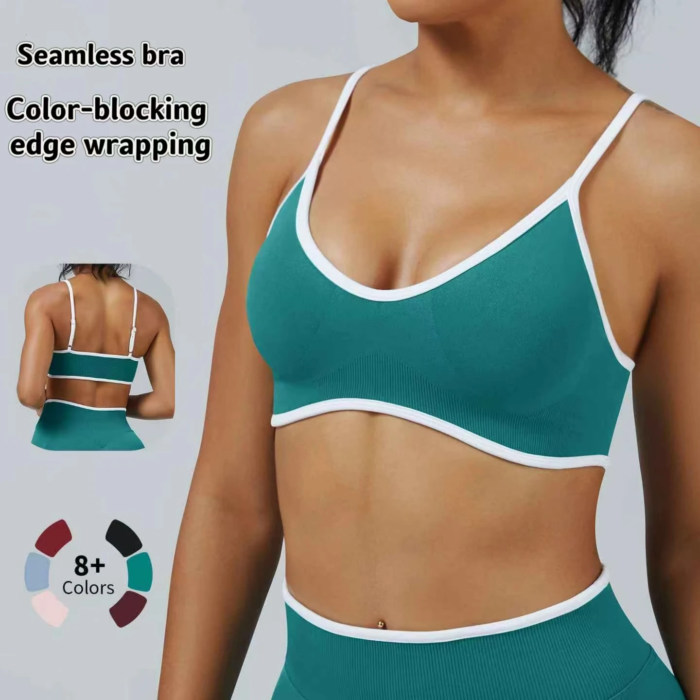 

Teveo Sports Bra Women Seamless Adjustable Strappy Bra Padded Yoga Crop Top Bra Medium Support Gym Tank Tops