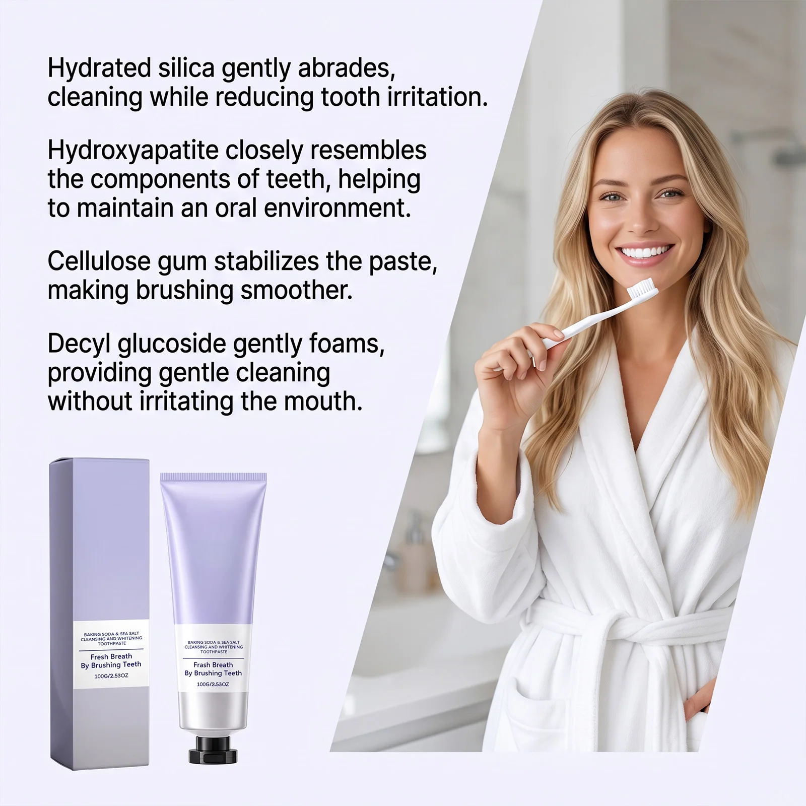 Baking Soda Sea Salt Whiten Toothpaste Stain Removal Deep Clean Gum Care Fresh Breath Mild Non Irritating Foamy Oral Care Paste
