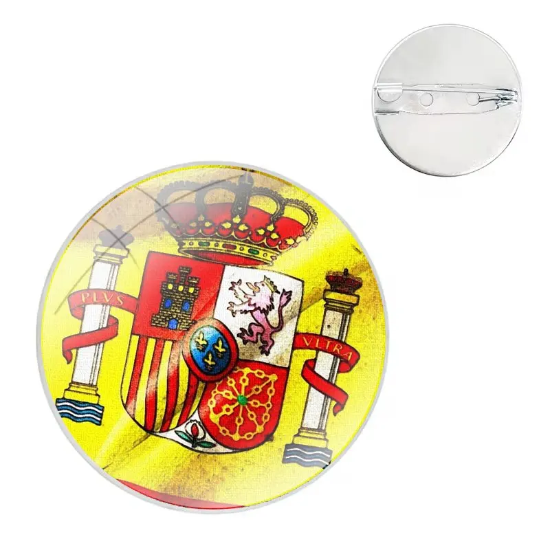 Spain national flags Glass Dome Brooches Shirt Lapel Bag Cute Badge Pins For Clothes Hat Accessories