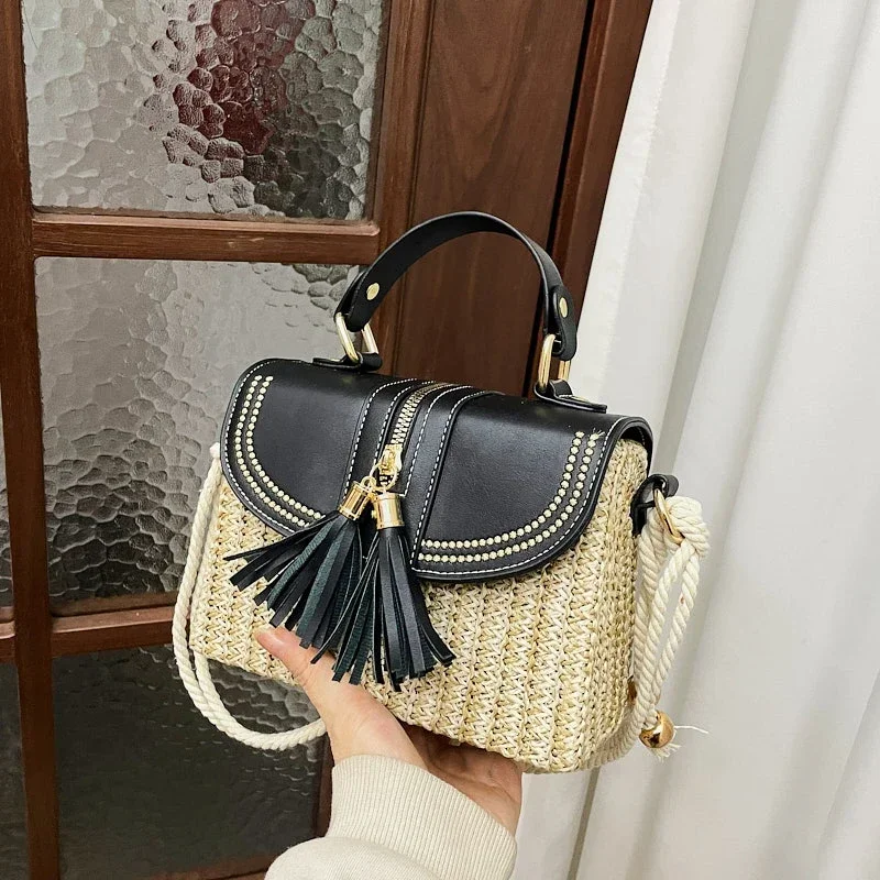 

Straw Woven Hasp Tassel Decoration Shoulder Bags 2025 New Hot Sale Sewing Thread Casual Stylish Design Crossbody Bags