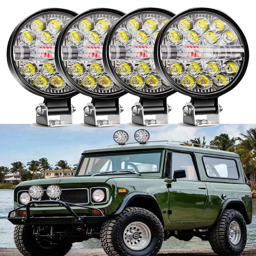 

﻿ 3'' Round 3030 LED Chip Auxbeam Light Bar White Light Red Blue Flashing Car LED Work Light Offroad Headlight Combo LED Light