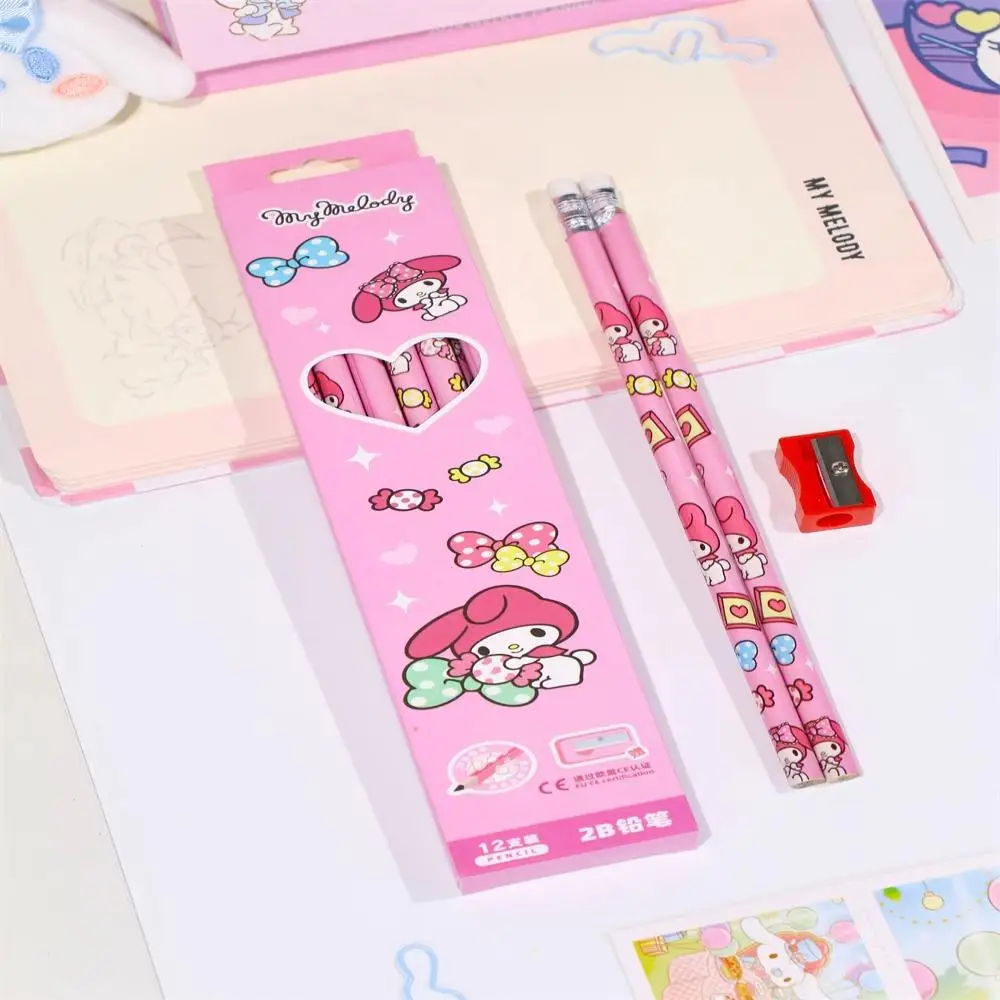 Sanrio Pencil 2B Student Stationery Kuromi Melody Children Stationery Graphite Pencil Box Cartoon Stationery Not Easily Damaged