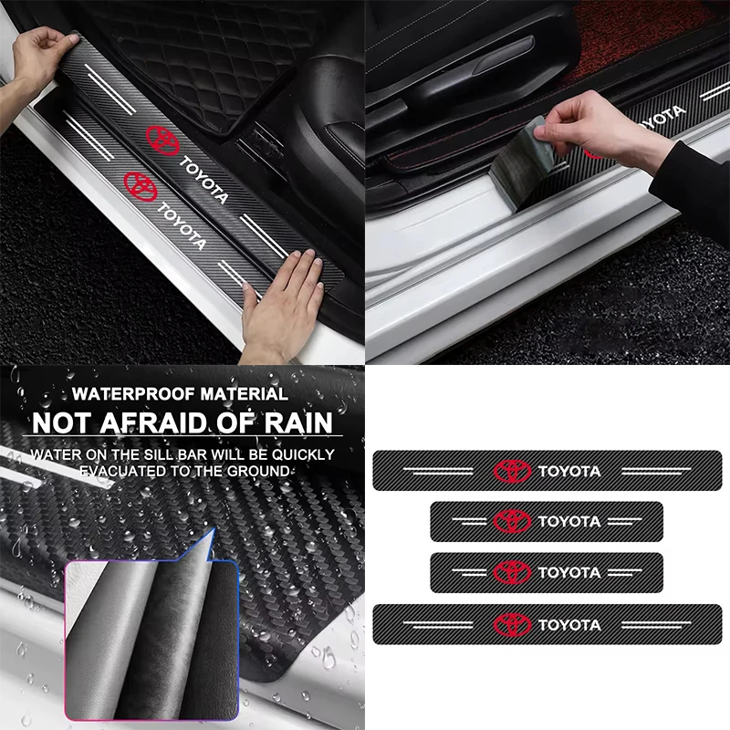 عتبة باب السيارة لوحة بالية ألياف الكربون الشارات ملصقات لتويوتا RAV4 كورولا كامري الحدود سوبرا C-HR هايلكس تاكوما برادو