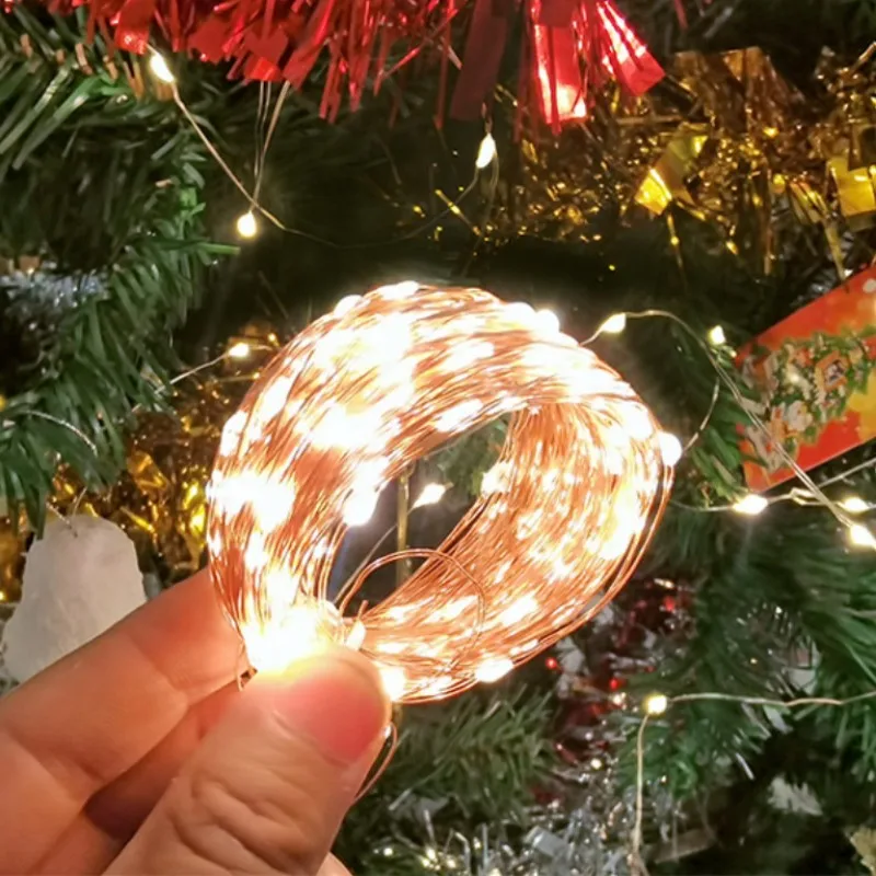 

LED Light Battery Power Silver Wire Fairy Light String for Christmas Party Home Wedding Decoration Navidad 2025 Garden Garland