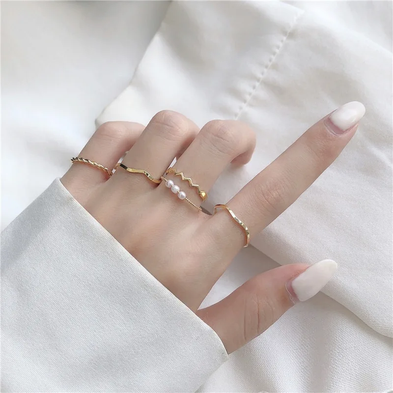 5Pcs/set Fashion Jewelry Rings Set Metal Hollow Round Opening Women Finger Ring for Girl Lady Party Wedding Gifts