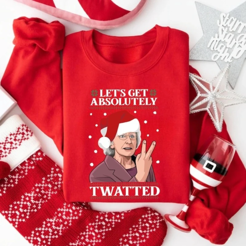 Ga Win and Sta Cey Let’s Get Absolutely Twatted Funny Christmas Crewneck Keep Warm Pullover Autumn and Winter Matching Hoodies