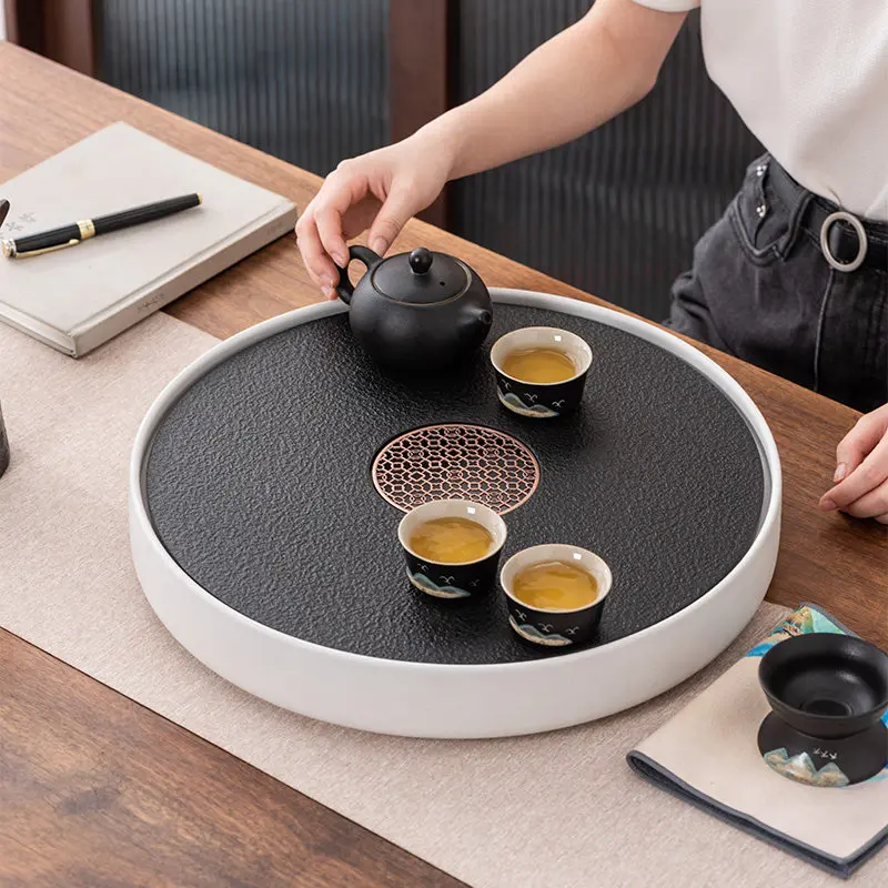 Round Tea Tray Kitchen Modern Nordic Vintage Indoor Tea Tray Accessories Chinese Ceramic Puer bandejas de madera Tea Supplies