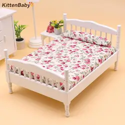 1/12 인형의 집 나무 다리미 미니 싱글 더블 침대 홈 침실 가구 장난감, 거실 가구 모델 수제 장난감