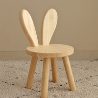 1pc Creative Small Board Stool, Solid Wood Rabbit Ears Stool Household Backrest Small Chair