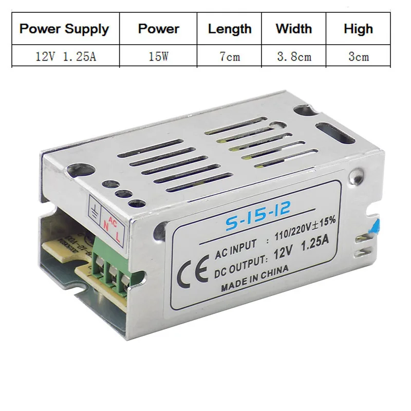 ストリップライト用照明トランス,LEDドライバースイッチ,電源アダプター,1.25a,ac 110v,220v,265v,dc12v