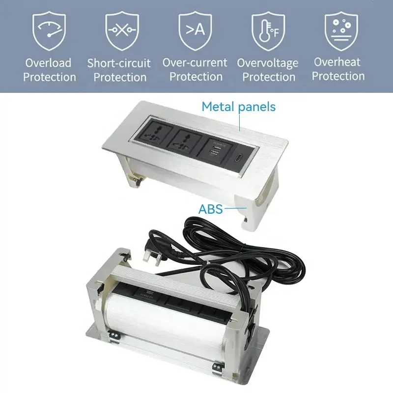 범용 전원 콘센트 알루미늄 합금 수동 플립업 회전 USB 데이터 소켓 / 사무실 책상 플립업 전원 그로멧 RJ45 포트 포함