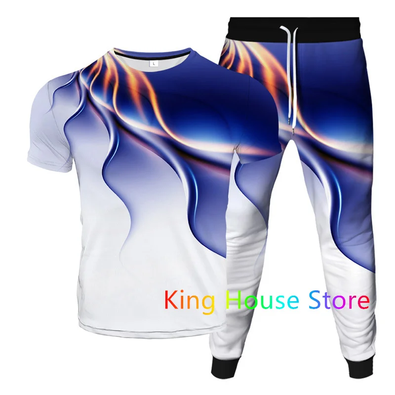 Mode Trainings anzug 2 Stück Outfit Set Männer T-Shirt lange Hose Anzug Sommer übergroße Kleidung 3d gedruckt Sportswear männlich Jogging anzug