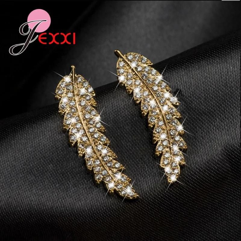 Genuine 925 Sterling Silver Color Tree Leaves Pattern Stud Earrings For Women Girls Fashion Earrings Jewelry Gift 3 Color Option