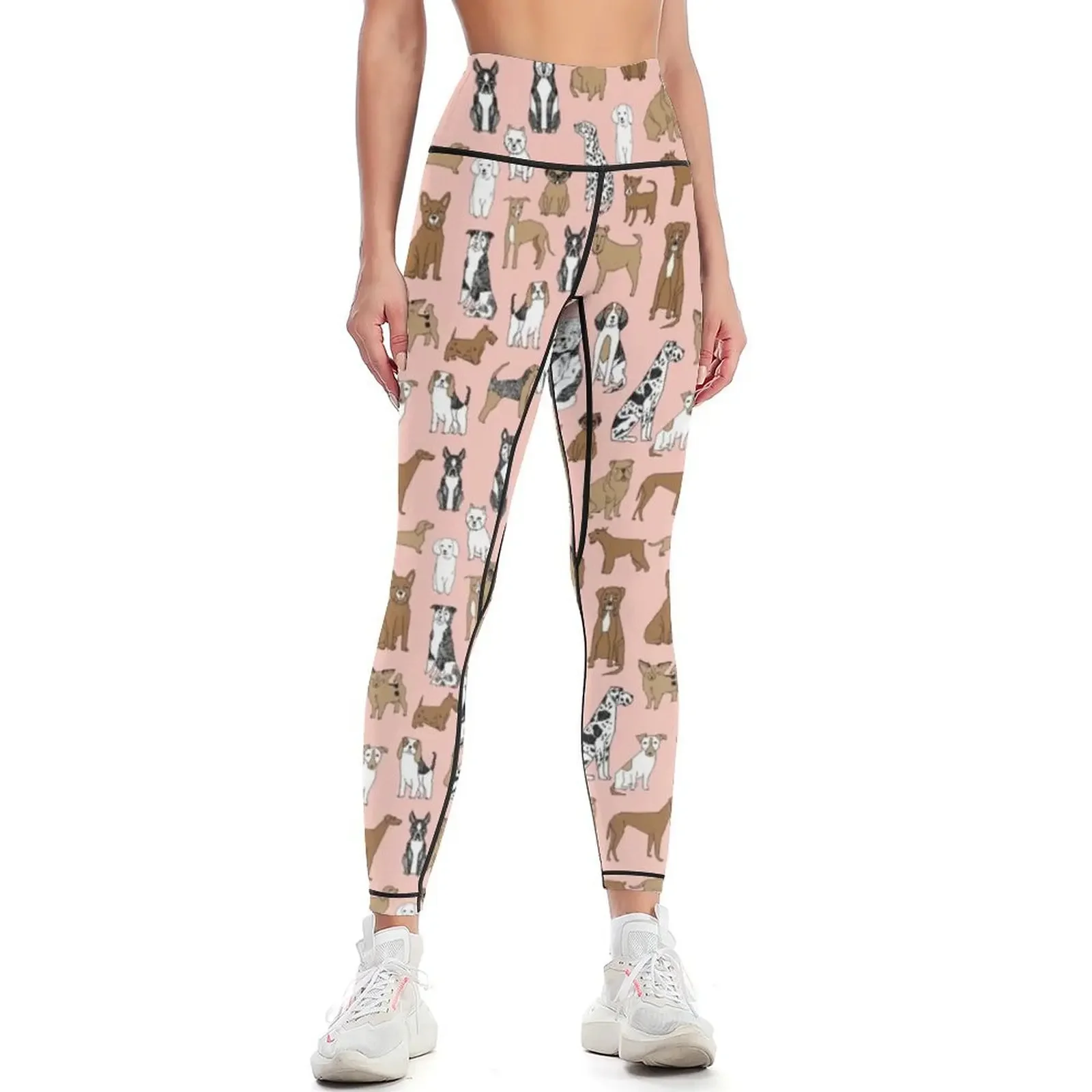 

Dogs Dogs Dogs - Pink Background Leggings high waist sports for push up gym top Womens Leggings