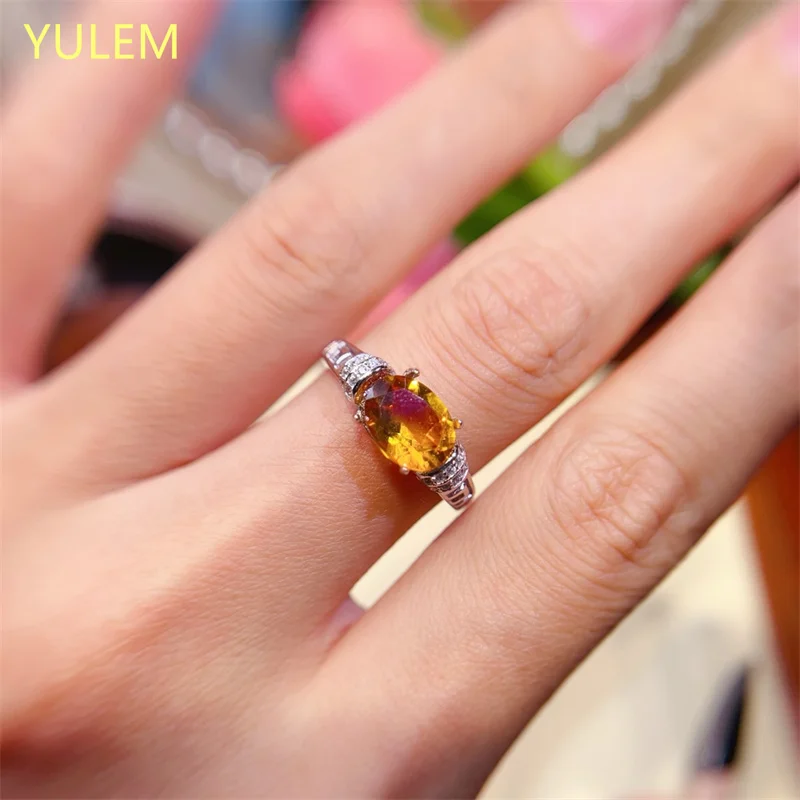 Yellow Natural Citrine Ring  Fashion Jewelry Factory Direct Sell Good Cut Shiny Birthday Christmas Gift