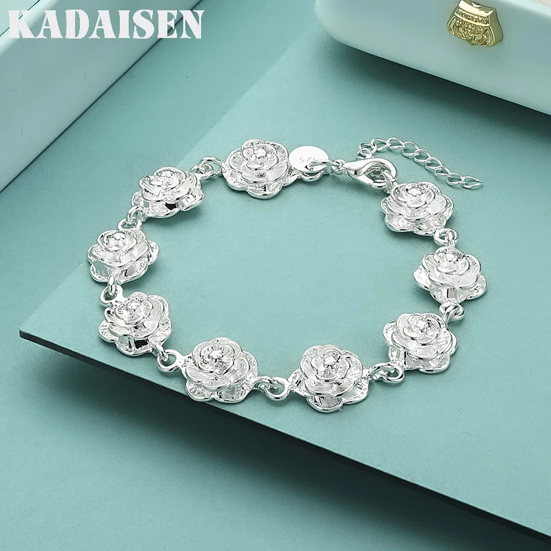 Charm-Armband aus 925er-Sterlingsilber mit Rosenblüten-Kette für Damen, modisch, hübsch, für Partys, Hochzeiten, Accessoires, Geschenk, feiner Luxusschmuck