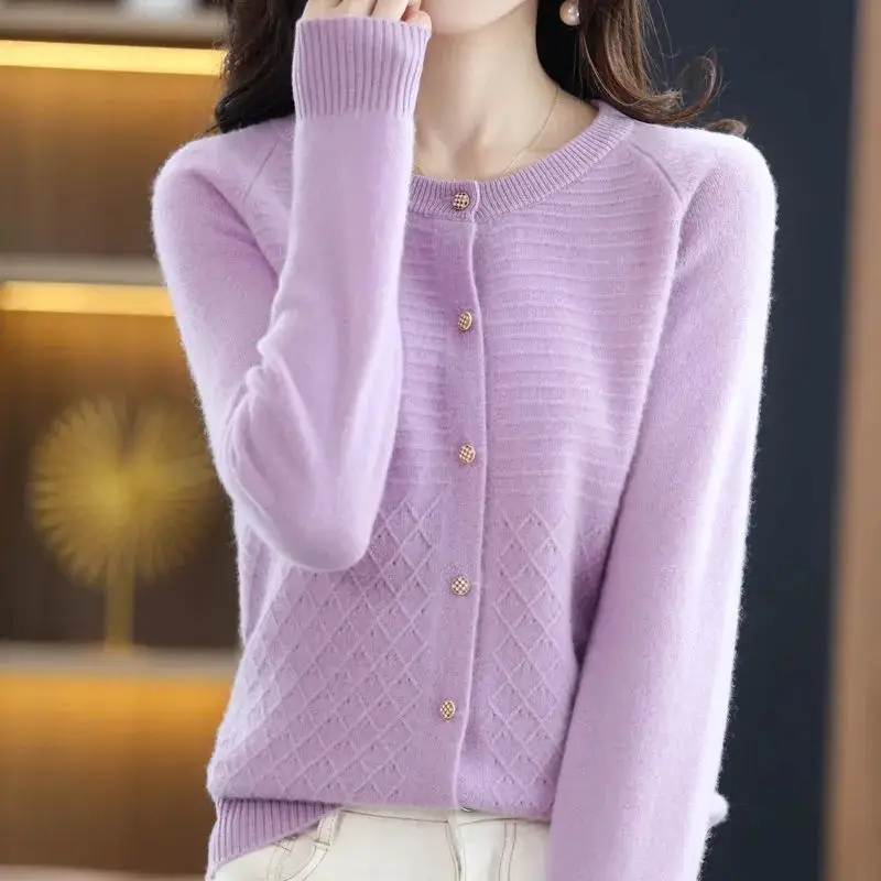 Knitting Cardigan Coat Ladies Autumn Winter O-neck Korean All-matchSolid Color Sweater Fashion Women Clothing Long Sleeve Tops