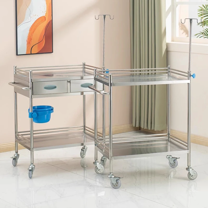 

Moving Stainless Steel Infusion Cart Medical Trolley Drawer Home Care Storage Rack Medical Trolley Professional Salon Furniture